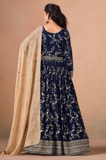 Navy Blue Faux Georgette Designer Anarkali Suit With Dupatta