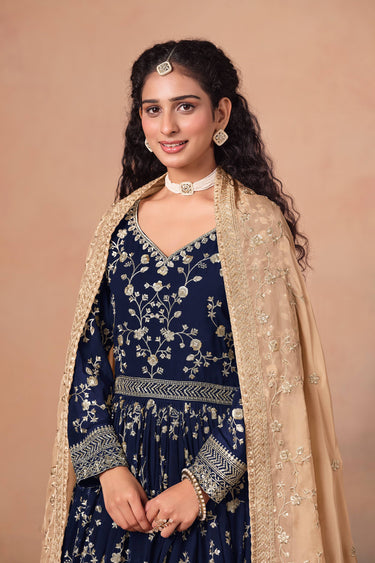 Navy Blue Faux Georgette Designer Anarkali Suit With Dupatta