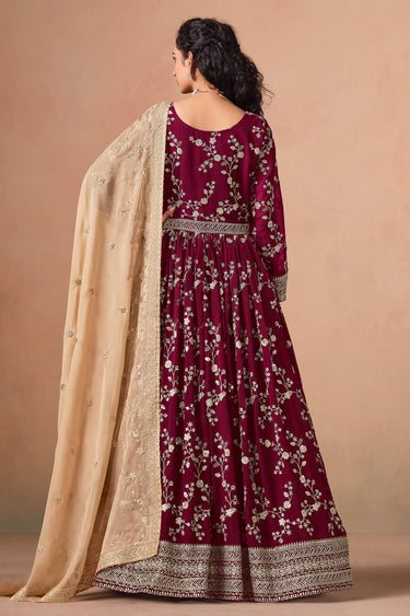 Wine Festive Wear Faux Georgette Anarkali Suit