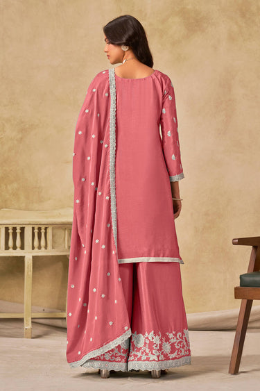 Pink Chinon Designer Palazzo Suit With Dupatta