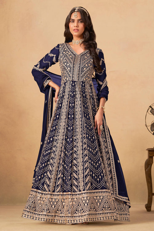 Navy Blue Party Wear Georgette Anarkali Suit