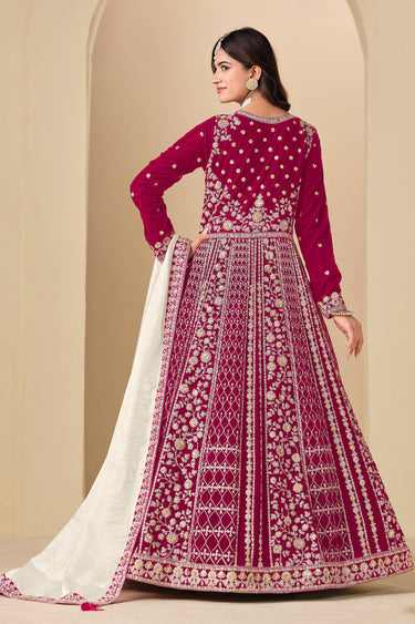 Velvet Embroidered Pink Anarkali Suit For Wedding Wear