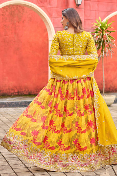 Engaging Yellow Color Art silk Fabric Lehenga With Embroidered Work