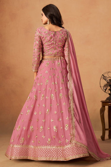 Pink Designer Lehenga Choli With Embroidered Organza Fabric