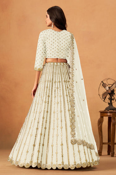 Off White Designer 3 Piece Lehenga Choli In Art Silk Fabric