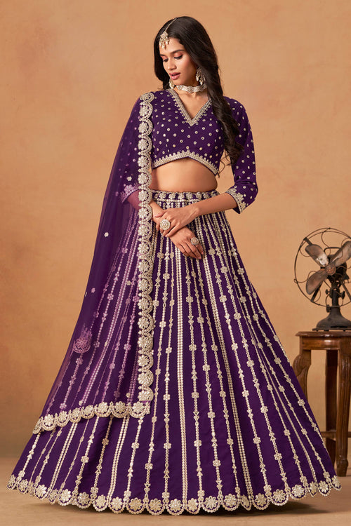 Art Silk Fabric Embroidered Lehenga Choli In Purple Color
