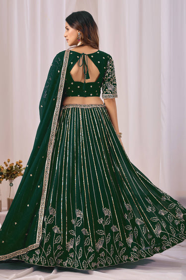 Royal Green Georgette Sequins Work Wedding Lehenga Choli