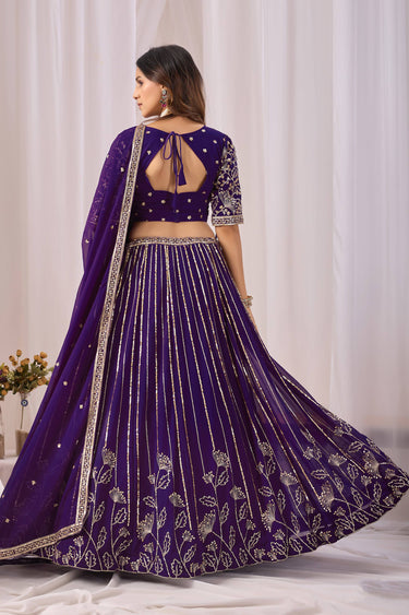 Designer Purple Sequins Work Wedding Wear Lehenga Choli