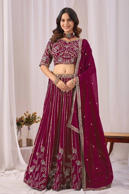 Premium Magenta Sequins Work Wedding Lehenga Choli