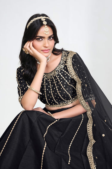 Black Art Silk Function Wear Lehenga With Designer Net Dupatta