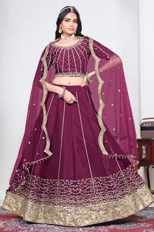 Art Silk Magenta Designer Embroidered Function Wear Lehenga