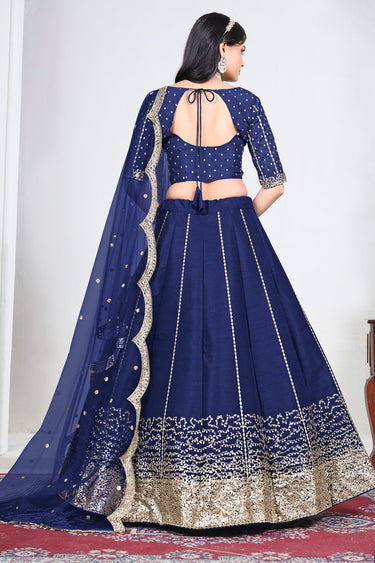 Art Silk Designer Blue Embroidered Function Wear Lehenga