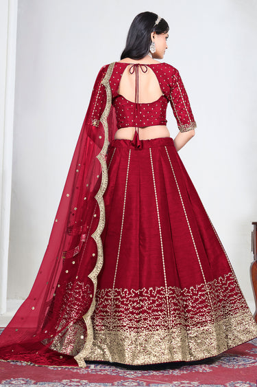 Beautiful Art Silk Designer Red Lehenga With Net Dupatta