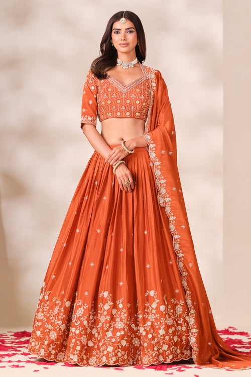 Designer Chinon Heavy Embroidered Wedding Function Lehenga Choli