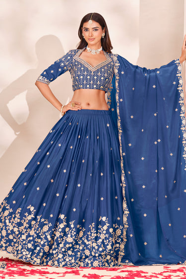 Elegant Chinon Heavy Embroidered Sangeet Function Lehenga Choli