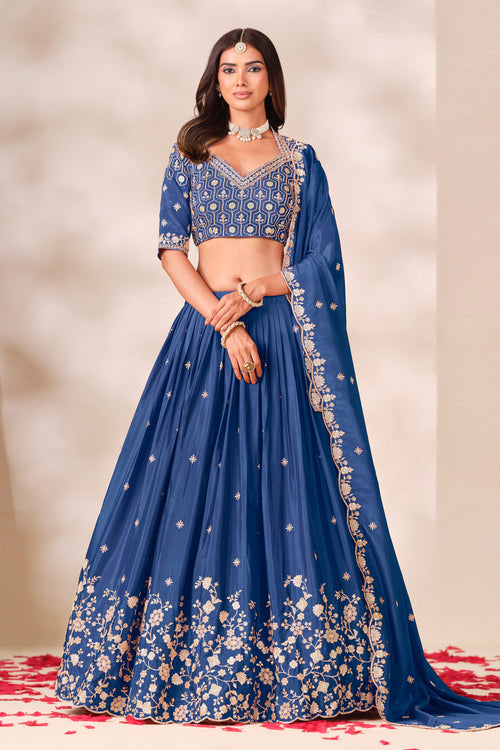 Elegant Chinon Heavy Embroidered Sangeet Function Lehenga Choli