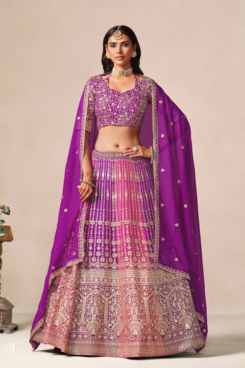 Elegant Purple Georgette Festive Wear Lehenga Choli