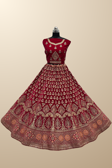 Blazing Pink Wedding Look Velvet Bridal Lehenga