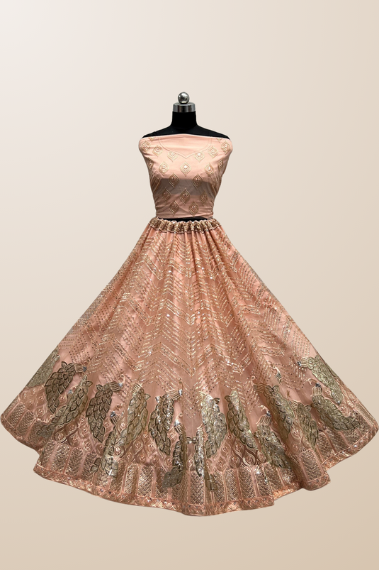 Peach Color Net Lehenga Choli with Sequins Work