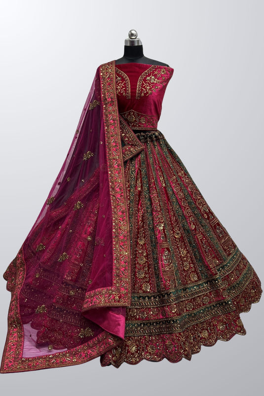 Maroon Color Velvet Fabric Charismatic Lehenga With Double Dupatta