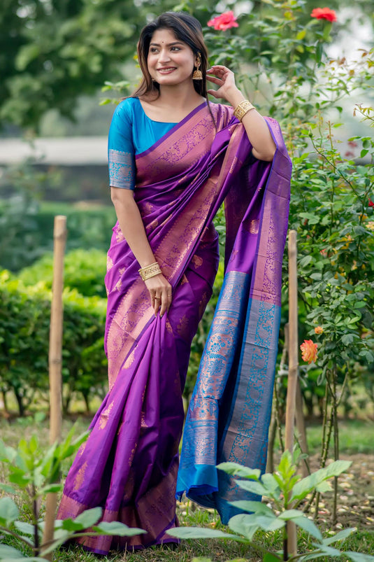 Purple Color Tussar Silk Party Wear Zari Weaving Rich Pallu Designer Saree