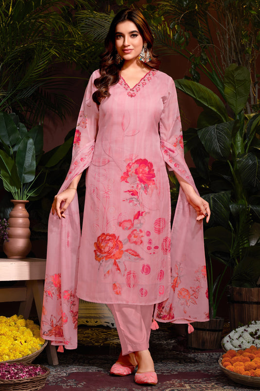 Organza Fabric Pink Color Glamorous  Readymade Printed Salwar Suit