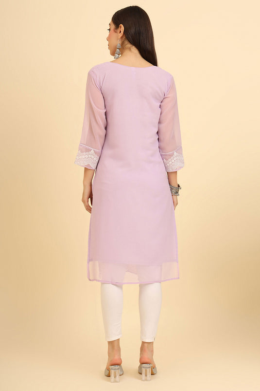 Purple Color Trendy Embroidered Kurti In Georgette Fabric