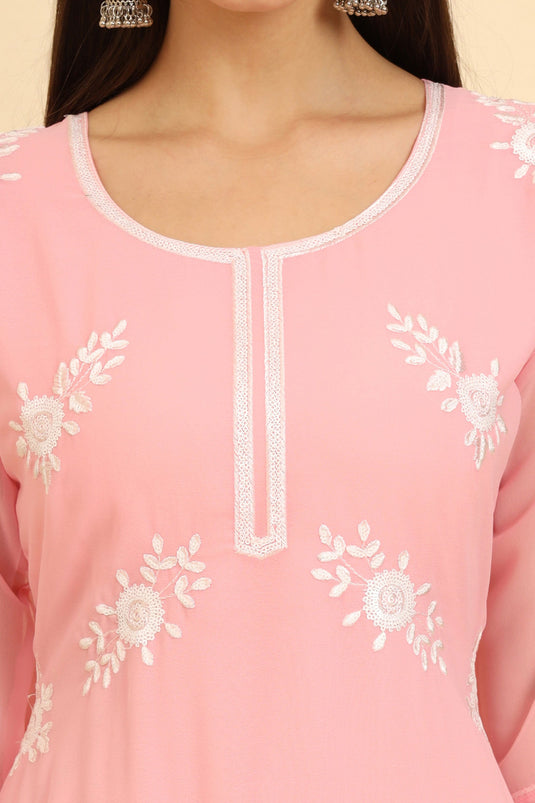 Pink Color Georgette Fabric Beauteous Embroidered Kurti