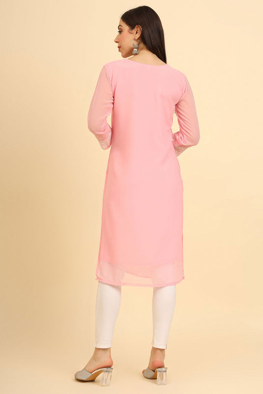 Pink Color Georgette Fabric Beauteous Embroidered Kurti