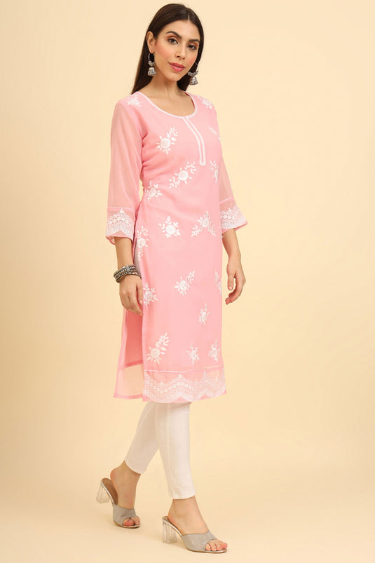 Pink Color Georgette Fabric Beauteous Embroidered Kurti