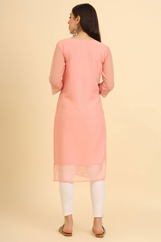 Bewitching Georgette Casual Wear Readymade Kurti In Peach Color