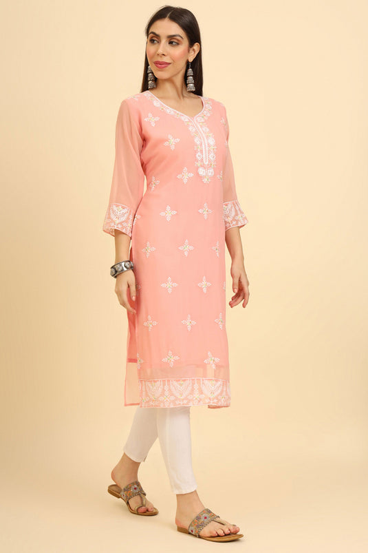 Bewitching Georgette Casual Wear Readymade Kurti In Peach Color