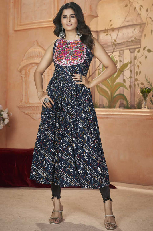 Rayon Navy Blue Color Pleasance Ready To Wear Kurti