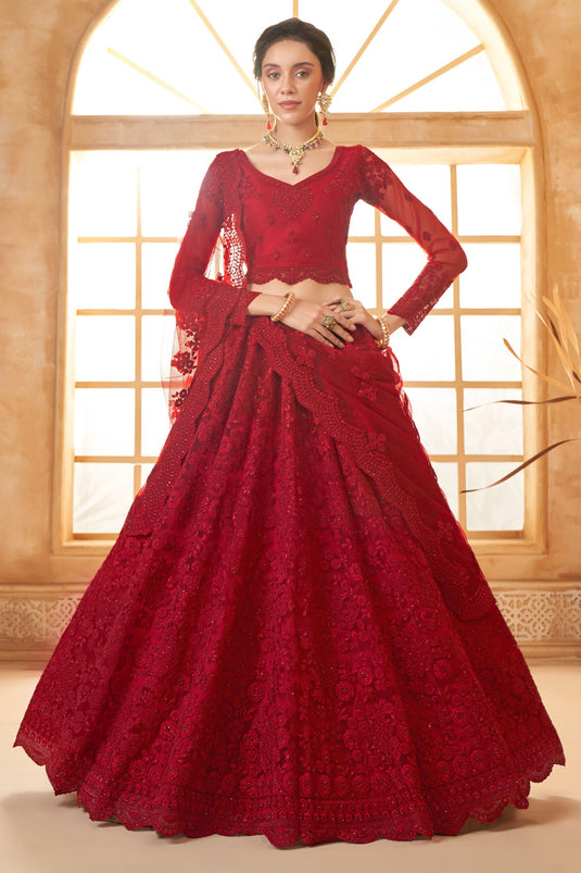 Emerald Net Red Thread Lehenga Choli