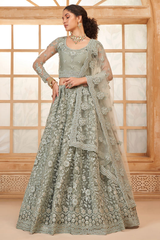 Net Wedding Lehenga Choli In Grey Color