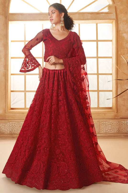 Red Splendor Net Fabric Lehenga Choli