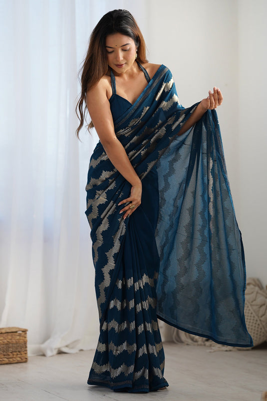 Splendid Navy Blue Georgette Tradition Saree