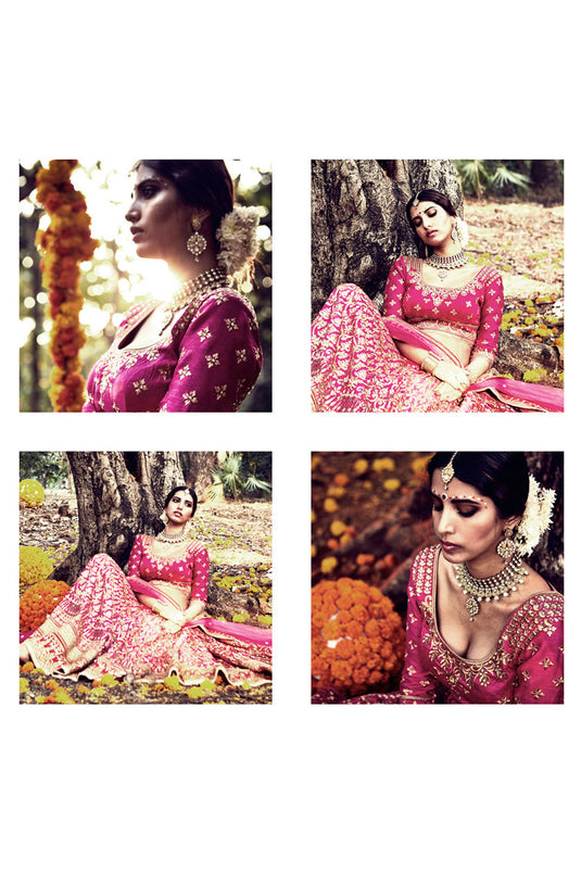 Magenta Bhagalpuri Lehenga With Bhagalpuri Choli