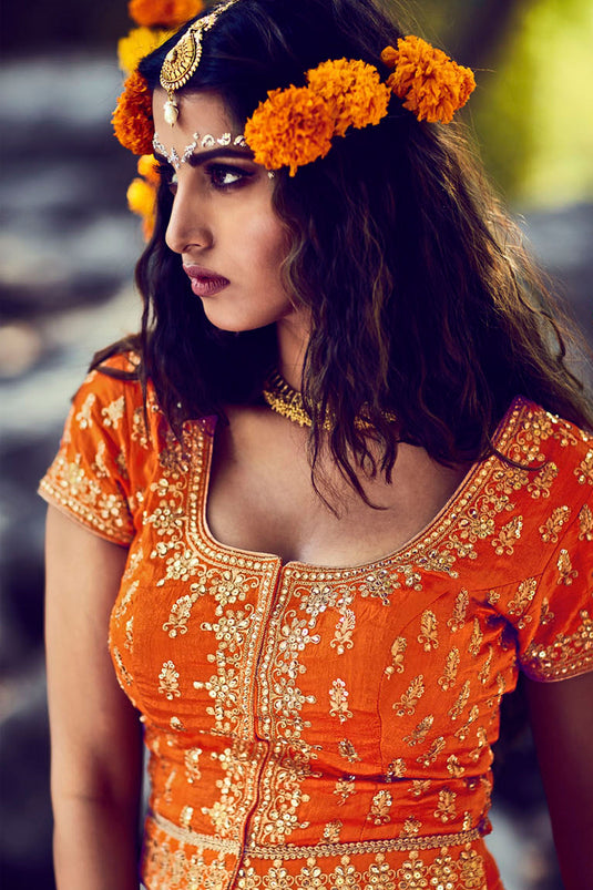 Orange Bhagalpuri Lehenga With Choli