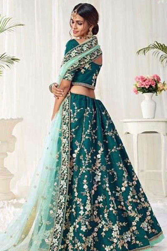 Dark Green Silk Fabric Wedding Wear Embroidered Designer Lehenga Choli