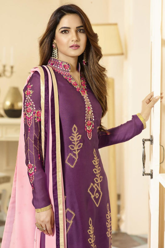 Jasmin Bhasin Satin Georgette Purple Color Winsome Salwar Suit