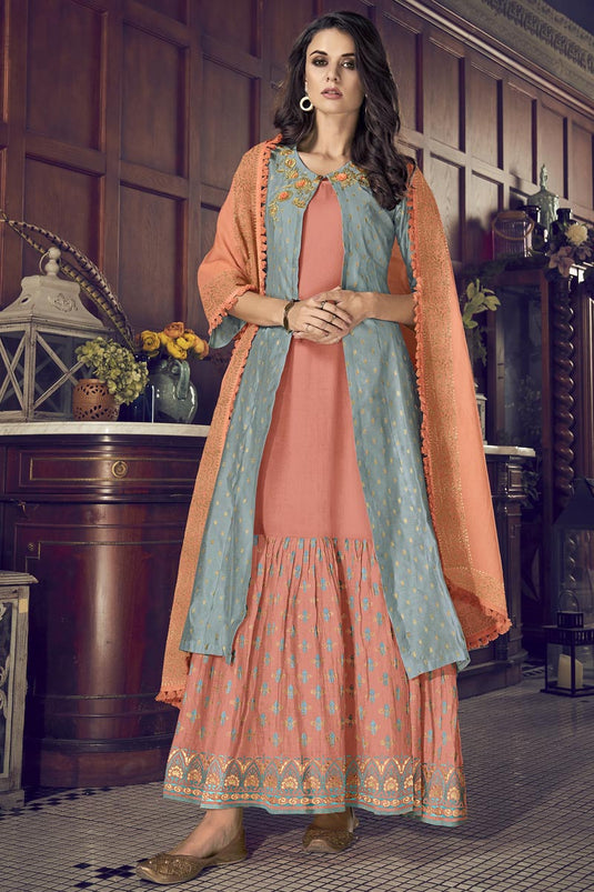 Art Silk Fabric Peach Color Party Style Winsome Salwar Suit
