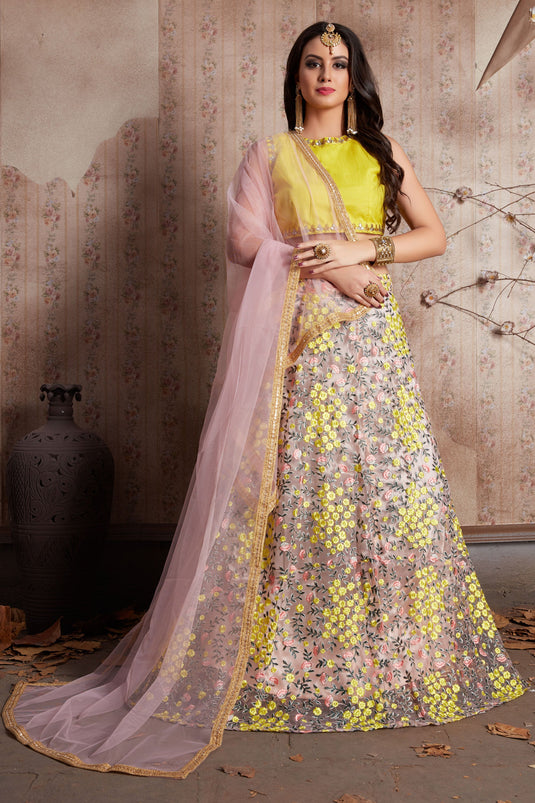 Pink Wedding Lehenga Choli In Net Fabric