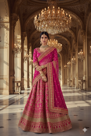 Magenta Bhagalpuri Lehenga With Bhagalpuri Choli