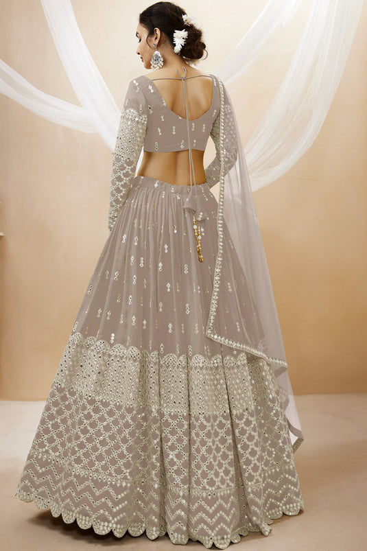 Grey Color Embroidered Work On Georgette Fabric Beatific Lehenga Choli