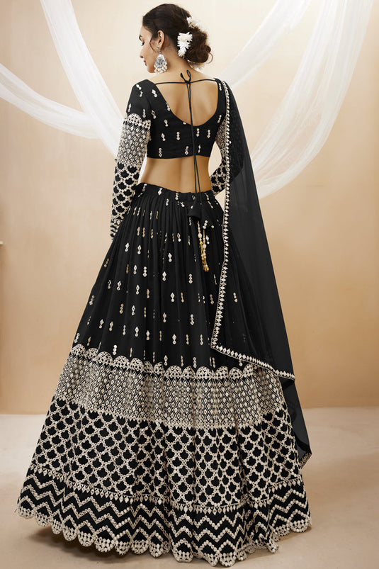 Tempting Georgette Fabric Black Color Lehenga Choli With Embroidered Work