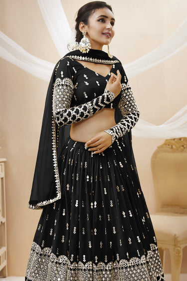Tempting Georgette Fabric Black Color Lehenga Choli With Embroidered Work