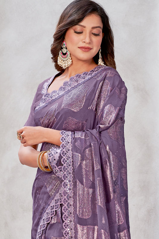 Purple Color Georgette Fabric Weaving Work Function Wear Fancy Saree