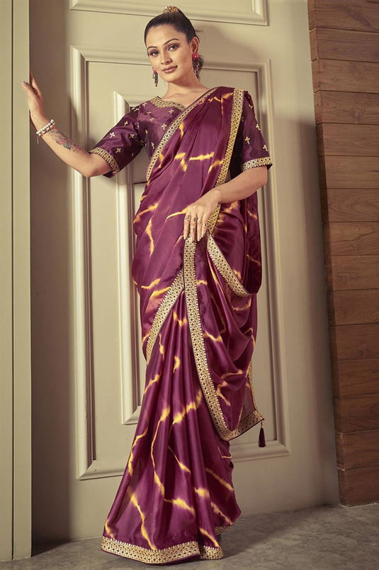 Glamorous Festive Wear Saree In Purple Color Crepe Fabric