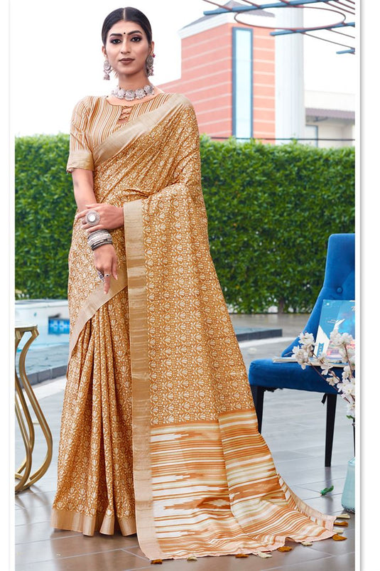 Classic Weaving Work On Mustard Color Banarasi Art Silk Saree